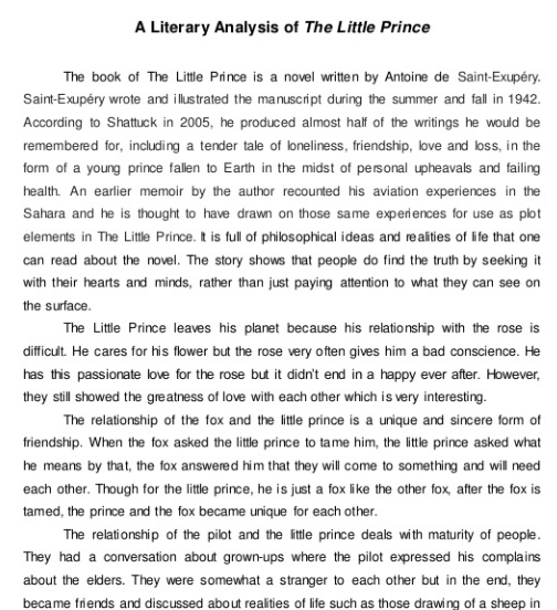 A Literary Analysis of The Little Prince